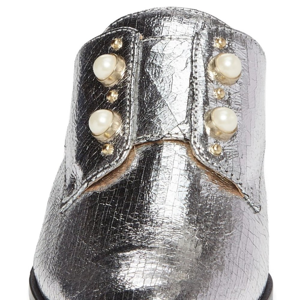 Schutz NEW Pearl Stud ALL- Leather Mules Clogs Slip-On Shoes SILVER Women's🎉HP - Picture 5 of 14